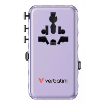 Verbatim Charge 'n' Travel 70W 2C retractable univerzálny cestovný adaptér Purple