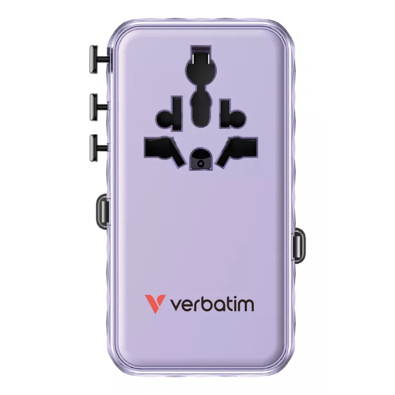 Verbatim Charge 'n' Travel 70W 2C retractable univerzálny cestovný adaptér Purple