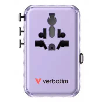 Verbatim Charge 'n' Travel 100W univerzálny cestovný adaptér s výsuvným káblom fialová
