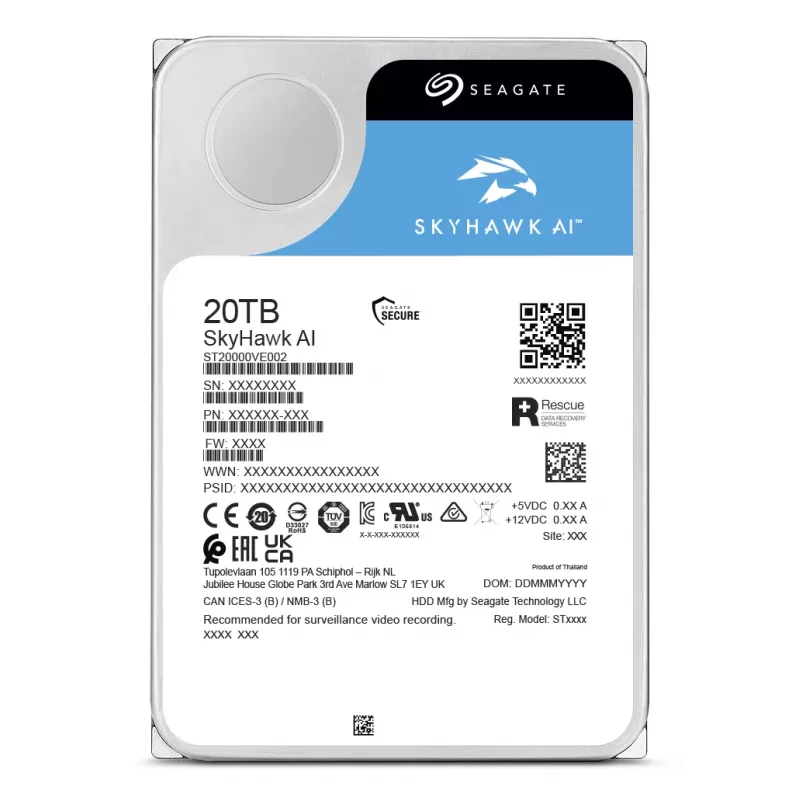 Seagate SkyHawk AI ST20000VE004 interný pevný disk 20 TB 7200 RPM 512 MB 3,5 palca Serial ATA III