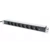 DIGITUS 1U hliníková PDU, montovateľná do racku menovitý výkon: 16A, 4000W, 250VAC 50/60Hz, 8x ochranné zásuvky