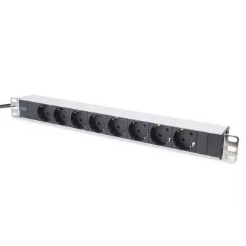 DIGITUS 1U hliníková PDU, montovateľná do racku menovitý výkon: 16A, 4000W, 250VAC 50/60Hz, 8x ochranné zásuvky