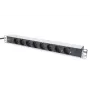 DIGITUS 1U hliníková PDU, montovateľná do racku menovitý výkon: 16A, 4000W, 250VAC 50/60Hz, 8x ochranné zásuvky