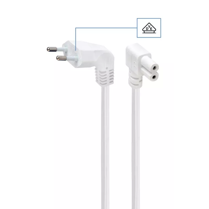 GEMBIRD napájací kábel (C7) s 90-stupňovými zahnutými konektormi, VDE testovaný, 2,5 m, biely