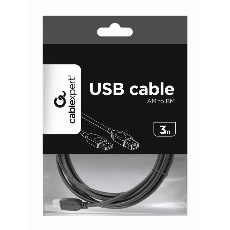 GEMBIRD USB 2.0 A-konektor / B-konektor kábel 3 m (10 ft) – čierny / hromadné balenie (ccp-USB2-ambm-10)