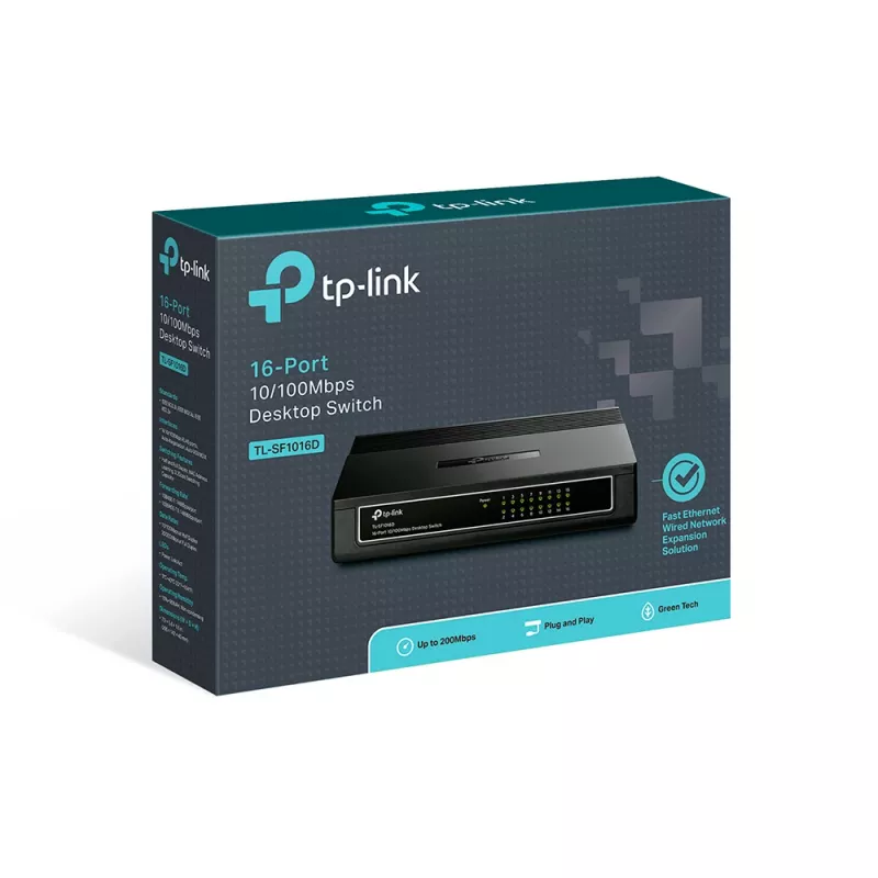 TP-Link 16-portový 10/100Mbps desktop switch, neřízený, Fast Ethernet (10/100), full duplex, racková montáž, nástenná montáž