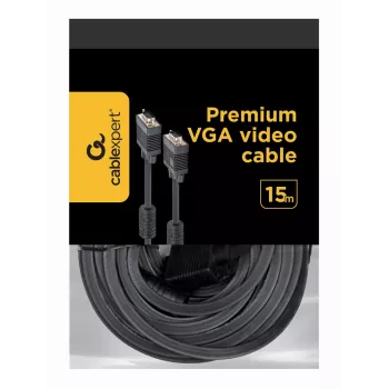 GEMBIRD Premium VGA kábel HD15M/HD15M dvojité tienenie s 2 feritovými jadrami 15 m – čierna