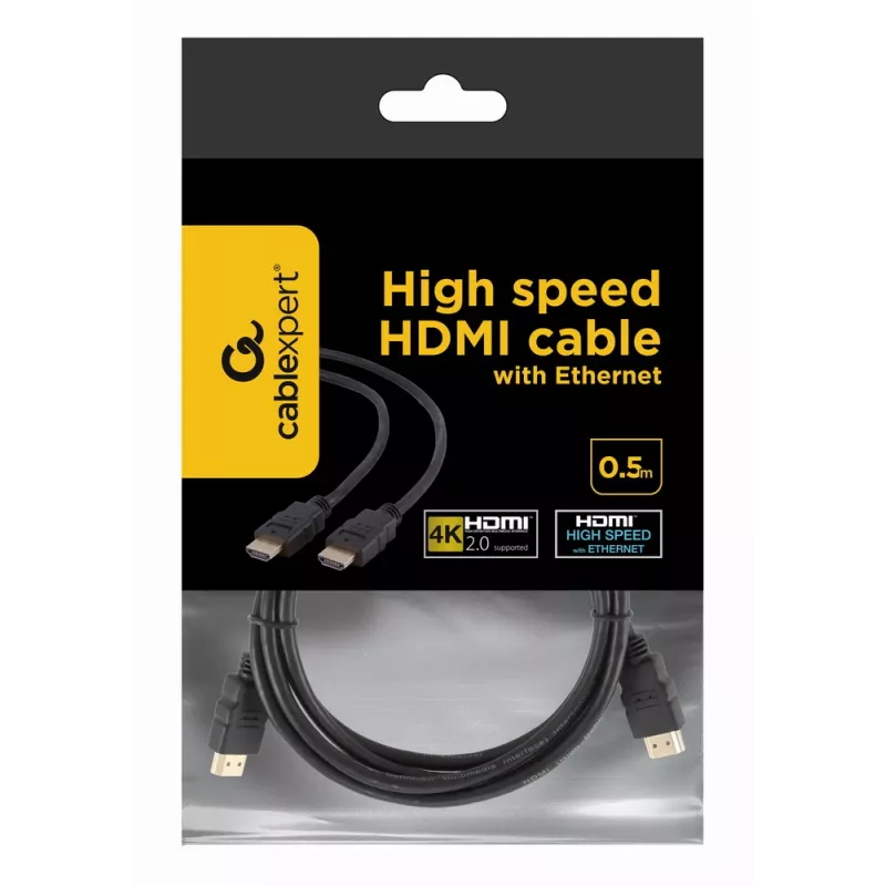 Gembird CC-HDMI4-0.5M kábel HDMI 2.0 s Ethernetom, samec – samec, 4K, 0,5 m, čierny, voľne balený