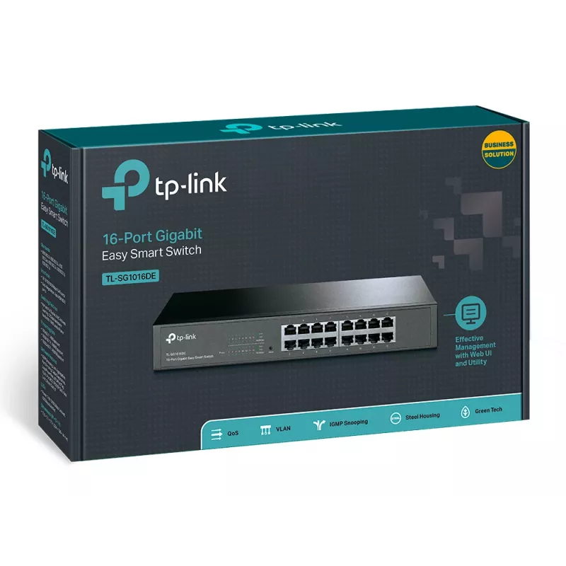 TP-Link 16-portový Gigabit Easy Smart sieťový switch, Managed, L2, Gigabit Ethernet (10/100/1000), Rackmontage, 1U