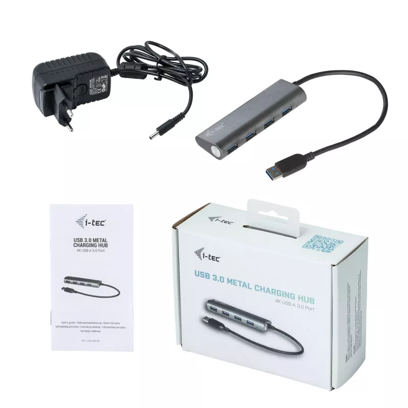 USB hub i-tec Metal Superspeed USB 3.0 4-port hub 5000 Mbit/s sivý