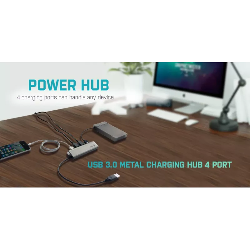 USB hub i-tec Metal Superspeed USB 3.0 4-port hub 5000 Mbit/s sivý