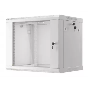 Nástenný rozvádzač LANBERG WF01-6409-10S, 9U, 19 palcov, 600×450 mm, nosnosť 60 kg, sivý