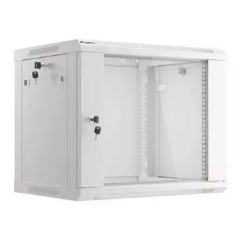 Nástenný rozvádzač LANBERG WF01-6409-10S, 9U, 19 palcov, 600×450 mm, nosnosť 60 kg, sivý