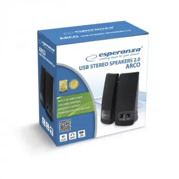 2-pásmový reproduktor ESPERANZA EP119, 2.0 kanály, 6 W RMS, 4 Ω, káblový, 3,5 mm & USB, stolové umiestnenie