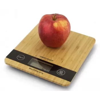 Elektronická kuchynská váha ESPERANZA EKS005 — kapacita 5 kg, presnosť 1 g, bambusová plošina