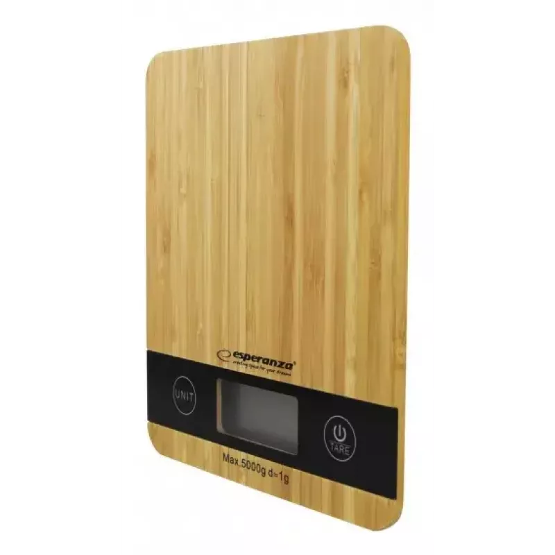 Elektronická kuchynská váha ESPERANZA EKS005 — kapacita 5 kg, presnosť 1 g, bambusová plošina