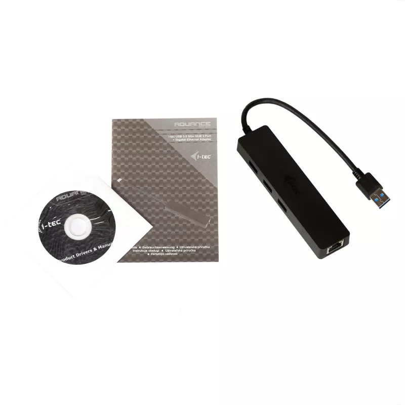 i-tec Advance USB 3.0 tenký HUB 3 port Gigabit Ethernet adaptér čierny