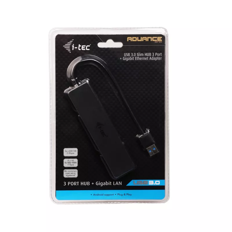 i-tec Advance USB 3.0 tenký HUB 3 port Gigabit Ethernet adaptér čierny