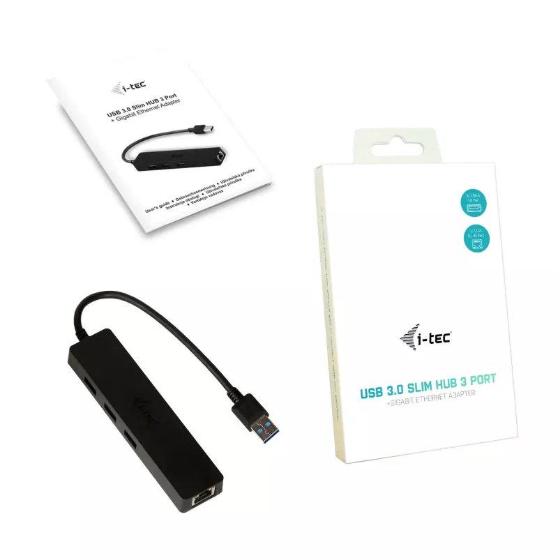 i-tec Advance USB 3.0 tenký HUB 3 port Gigabit Ethernet adaptér čierny