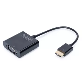 DIGITUS HDMI na VGA konvertor adaptér Type-A - VGA (D-Sub) konektor, 3,5 mm audio konektor samica, čierna