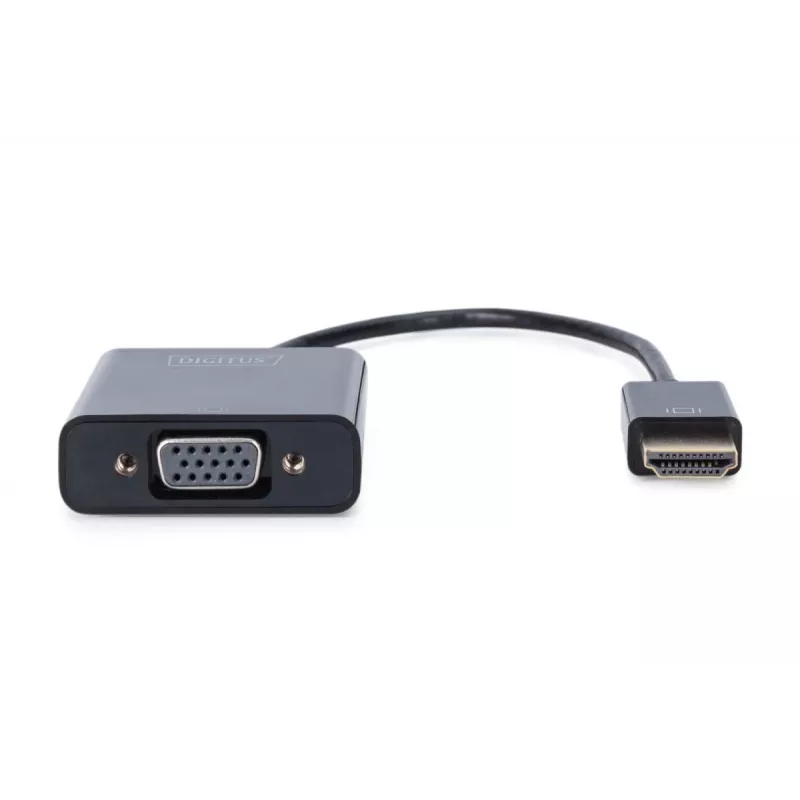 DIGITUS HDMI na VGA konvertor adaptér Type-A - VGA (D-Sub) konektor, 3,5 mm audio konektor samica, čierny
