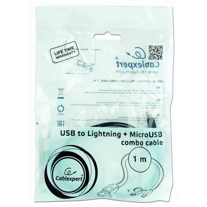 GEMBIRD USB na Apple Lightning a Micro-USB kombinovaný nabíjací kábel 1m - čierny