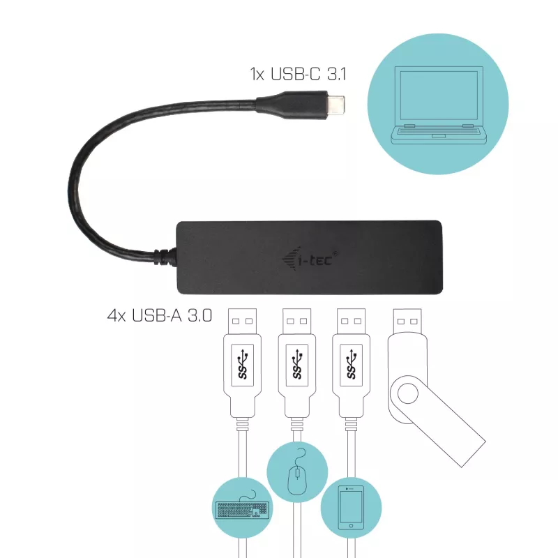 i-tec Advance USB-C slim pasívny HUB 4 port