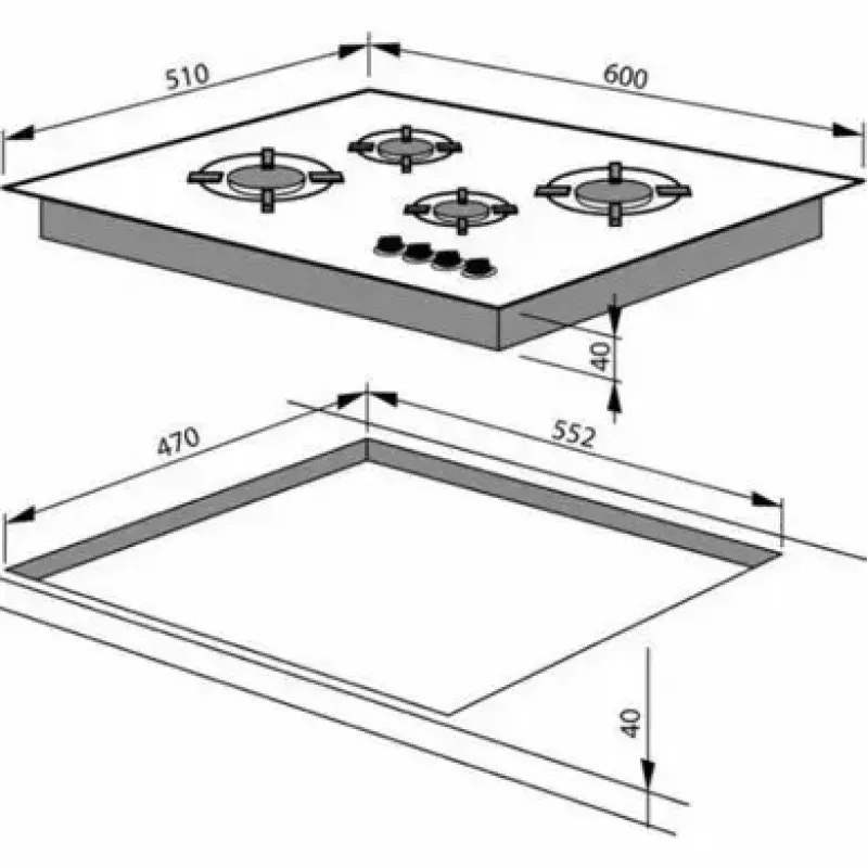 Amica PG6411SR vstavaná plynová varná doska, 4 zóny, mechanické ovládanie