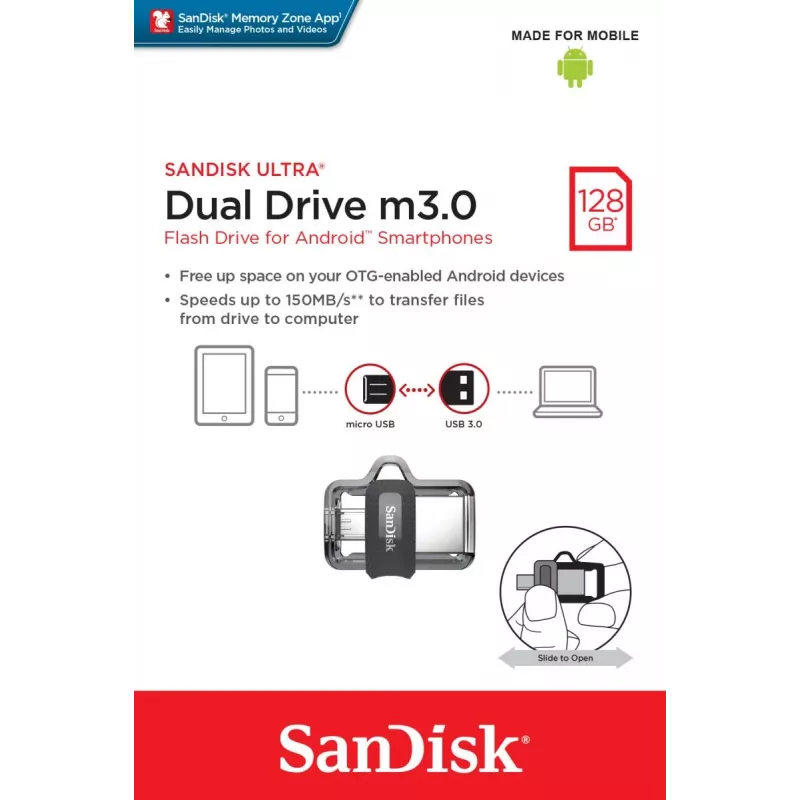 WESTERN DIGITAL SanDisk ULTRA DUAL DRIVE M3.0 - 128 GB USB kľúč - Micro-USB / USB 3.0