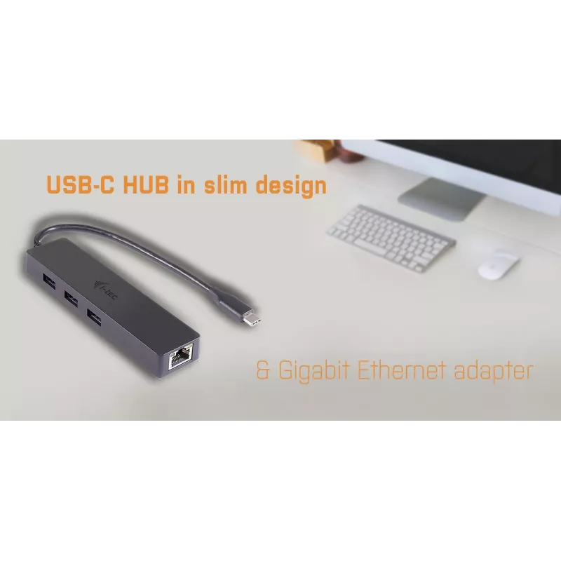 i-tec Advance USB-C tenký pasívny HUB 3 porty + Gigabit Ethernet adaptér