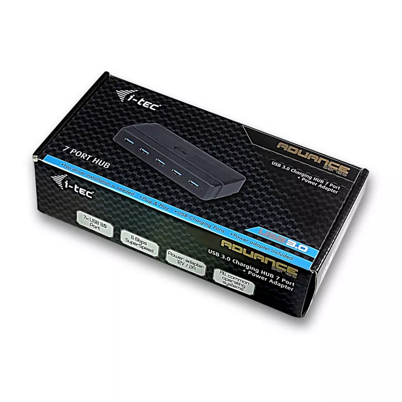 i-tec USB 3.0 nabíjací HUB 7 portov napájací adaptér USB 3.2 Gen 1 Type-B