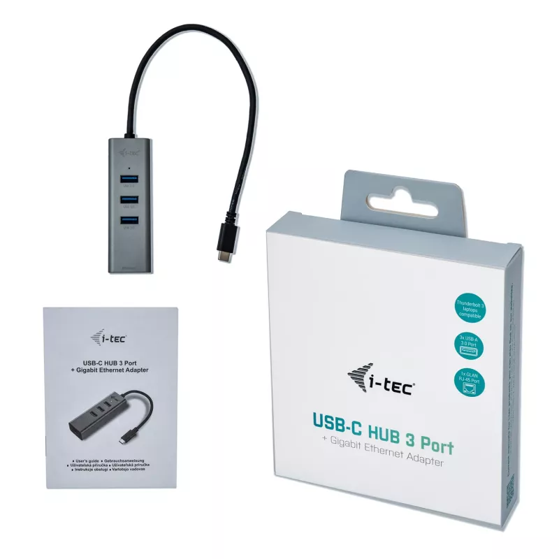 i-tec Metal USB-C HUB 3 porty + Gigabit Ethernet adaptér