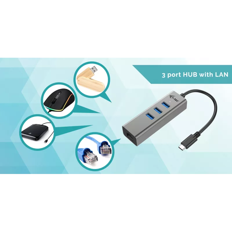 i-tec Metal USB-C HUB 3 porty + Gigabit Ethernet adaptér
