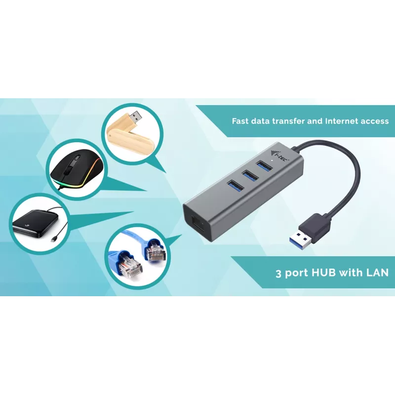 i-tec Metal USB 3.0 HUB 3 porty + Gigabit Ethernet adaptér