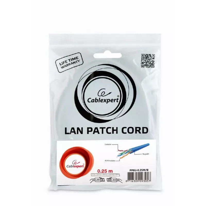 Sieťový kábel Gembird PP6U-0.25M/B RJ-45 Cat6 0,25 m modrý