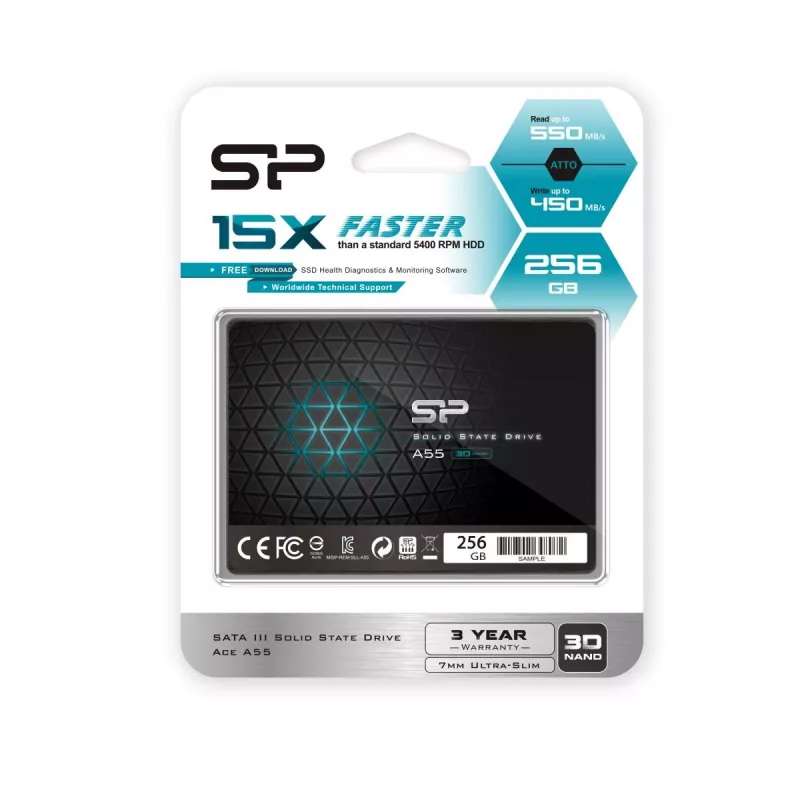 2,5 palcový SATA III SSD Silicon Power Ace A55 256 GB, 3D TLC, až do 550/450 MB/s, 7 mm