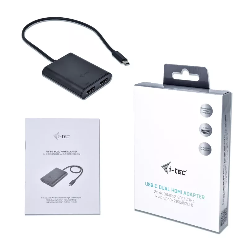 i-tec USB-C 3.1 Dual 4K HDMI video adaptér, 3.2 Gen 1 (3.1 Gen 1), USB Type-C, HDMI výstup, 3840 x 2160 pixelov