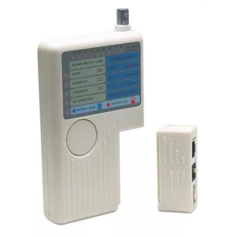 Intellinet 4-in-1 tester káblov, RJ-11, RJ-45, USB a BNC, test jedným tlačidlom