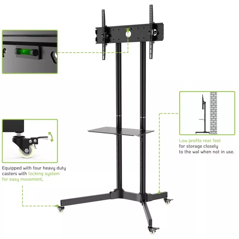 Techly podlahový vozík s odkladacou policou pre LCD/LED/Plazma 30-65 inch ICA-TR6