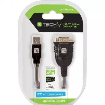 USB na sériový adaptér Techly IDATA USB-SER-2T, konektor USB-A samec na konektor DB-9 samec, 0,45 m, priehľadný biely