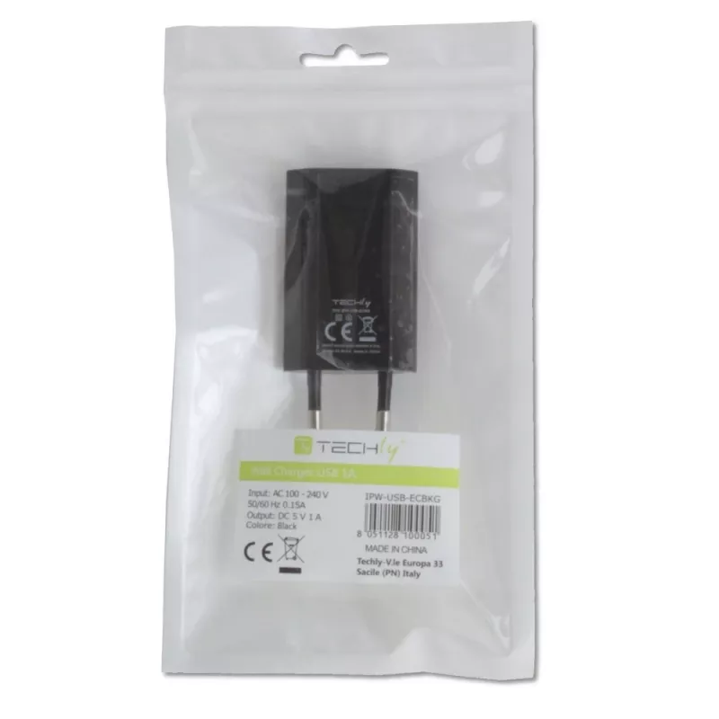 Techly kompaktná nabíjačka USB 1A európska zástrčka čierna