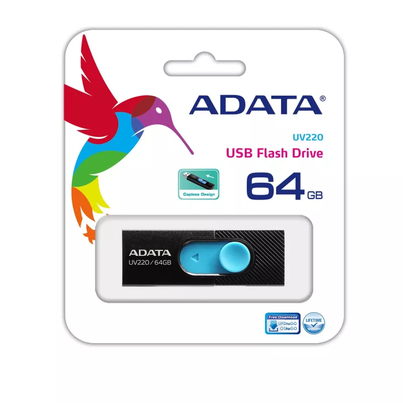 ADATA UV220 USB kľúč 64 GB USB Type-A 2.0 čierny, modrý