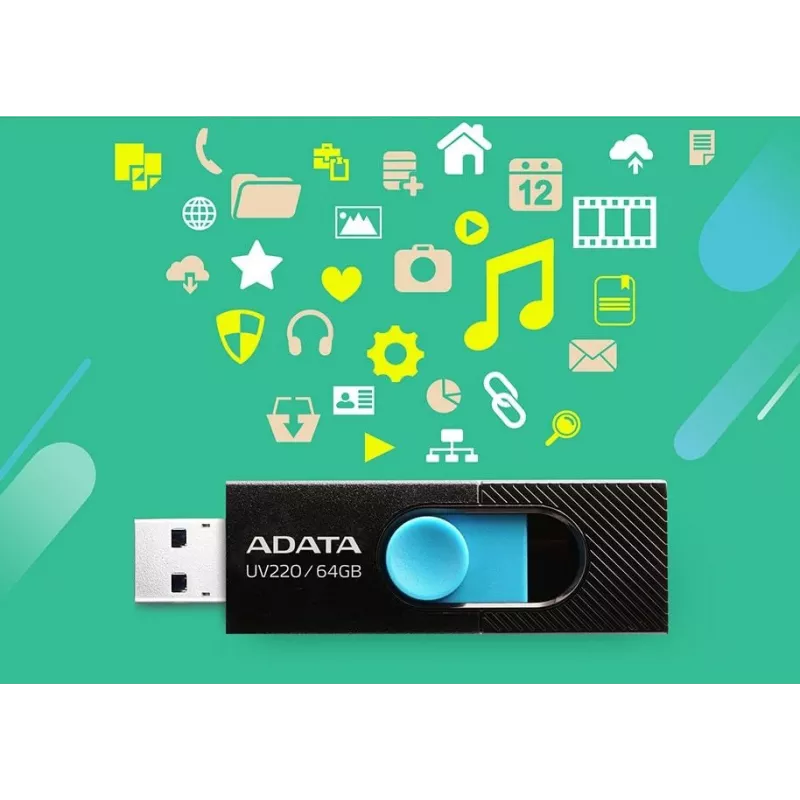 ADATA UV220 USB kľúč 64 GB USB Type-A 2.0 čierny, modrý