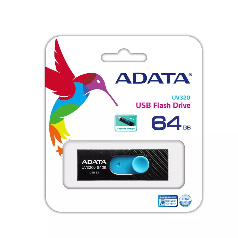 ADATA UV320 USB flash disk 64 GB USB Type-A 3.2 Gen 1 (3.1 Gen 1) čierny, modrý