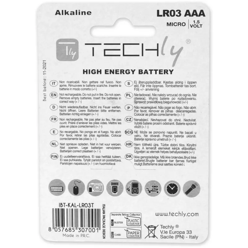 Techly blister 4 batérie High Power Mini Stilo AAA alkalické LR03 1,5V IBT-KAL-LR03T