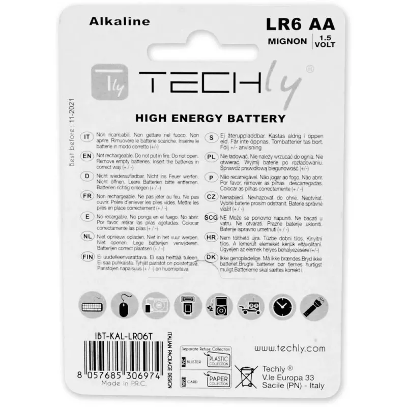 Techly blister 4 AA alkalické batérie High Power Stilo LR06 1,5V IBT-KAL-LR06T