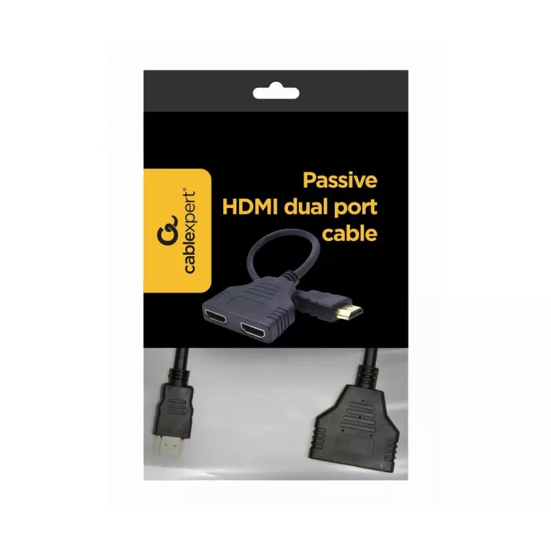 HDMI kábel Gembird DSP-2PH4-04 — HDMI typ A konektor samec na 2× HDMI typ A konektor samica, čierny, rovné konektory