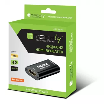 AV opakovač TECHLY IDATA-HDMI2-RIP4KT — HDMI 2.0, HDCP 2.2, 4096×2160, maximálna vzdialenosť 40 m, čierny