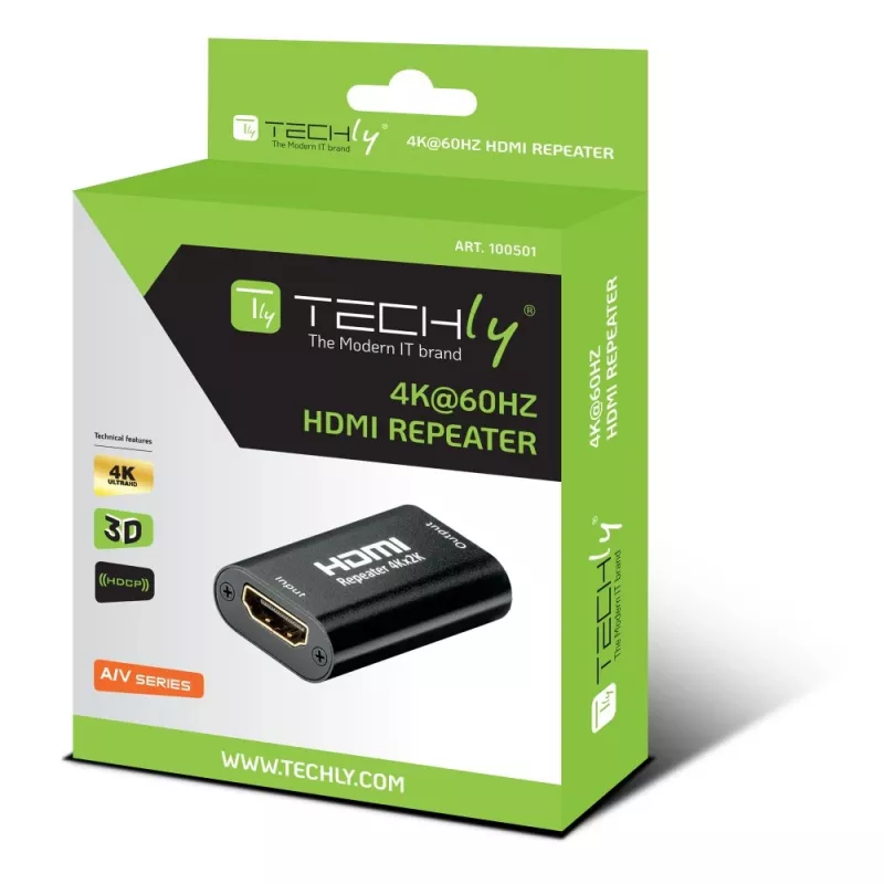 AV opakovač TECHLY IDATA-HDMI2-RIP4KT — HDMI 2.0, HDCP 2.2, 4096×2160, maximálna vzdialenosť 40 m, čierny