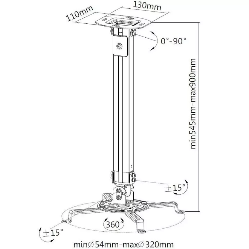 Techly predlžovacia stropná montáž na projektor 545-900 mm strieborný ICA-PM 18M